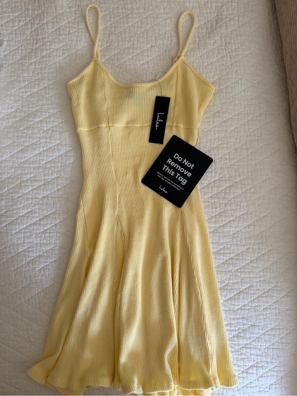 Lulus Yellow Ribbed Spaghetti Strap Dress
